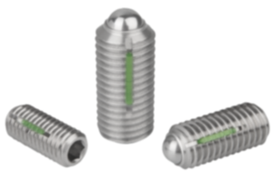 Pressori a molla con esagono incassato e sfera, acciaio inox, con frenafiletto Pressori a molla con esagono incassato e sfera, acciaio inox, con frenafiletto
