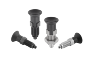 Spine di posizione in acciaio o acciaio inox Premium con impugnatura a fungo in plastica e perno di bloccaggio cilindrico  Spine di posizione in acciaio o acciaio inox Premium con impugnatura a fungo in plastica e perno di bloccaggio cilindrico