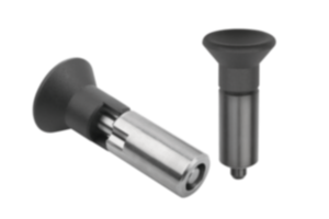 Spine di posizione in acciaio o acciaio inox versione liscia senza collare, con impugnatura a fungo in plastica Spine di posizione in acciaio o acciaio inox versione liscia senza collare, con impugnatura a fungo in plastica