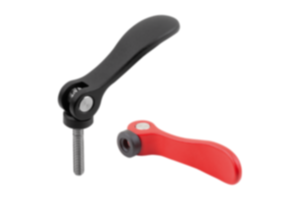 Leve eccentriche in alluminio con filettatura interna e esterna, rondella di pressione in plastica e vite prigioniera in acciaio o acciaio inox Leve eccentriche in alluminio con filettatura interna e esterna, rondella di pressione in plastica e vite prigioniera in acciaio o acciaio inox