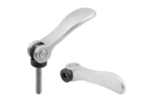 Leve eccentriche in acciaio inox con filettatura interna e esterna, rondella di pressione in plastica e vite prigioniera in acciaio inox Leve eccentriche in acciaio inox con filettatura interna e esterna, rondella di pressione in plastica e vite prigioniera in acciaio inox
