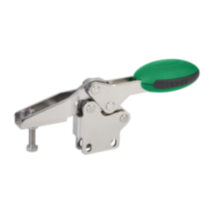Ginocchiera di serraggio rapido orizzontale con piede perpendicolare e mandrino pressore regolabile, acciaio inox Ginocchiera di serraggio rapido orizzontale con piede perpendicolare e mandrino pressore regolabile, acciaio inox
