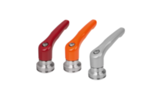 Leve di serraggio in zinco pressofuso con filettatura interna e amplificatore della forza di serraggio, finitura satinata, inserto filettato in acciaio inox Leve di serraggio in zinco pressofuso con filettatura interna e amplificatore della forza di serraggio, finitura satinata, inserto filettato in acciaio inox