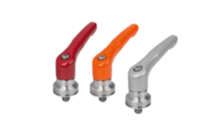 Leve di serraggio in zinco pressofuso con filettatura esterna e amplificatore della forza di serraggio, finitura satinata, inserto filettato in acciaio inox Leve di serraggio in zinco pressofuso con filettatura esterna e amplificatore della forza di serraggio, finitura satinata, inserto filettato in acciaio inox