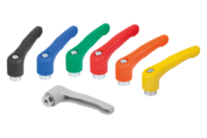 Maniglie a leva in plastica con filettatura interna, inserto filettato in acciaio passivato blu Maniglie a leva in plastica con filettatura interna, inserto filettato in acciaio passivato blu