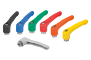 Maniglie a leva in plastica con filettatura interna, inserto filettato in acciaio inox Maniglie a leva in plastica con filettatura interna, inserto filettato in acciaio inox