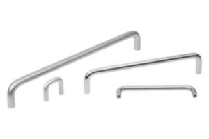 Maniglie a staffa in acciaio inox 1.4404, profilo tondo, lucidate o sabbiate, montaggio dal retro Maniglie a staffa in acciaio inox 1.4404, profilo tondo, lucidate o sabbiate, montaggio dal retro