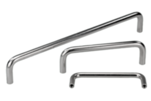 Maniglie a staffa in acciaio inox 1.4404, profilo tondo burattato, montaggio dal retro Maniglie a staffa in acciaio inox 1.4404, profilo tondo burattato, montaggio dal retro