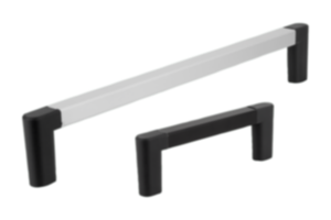 Maniglie a staffa in alluminio con supporto laterale in plastica, montaggio dal lato posteriore Maniglie a staffa in alluminio con supporto laterale in plastica, montaggio dal lato posteriore