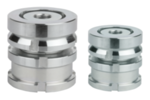 Elementi di regolazione in altezza in acciaio o acciaio inox con rondella di compensazione sferica e controdado, versione bassa Elementi di regolazione in altezza in acciaio o acciaio inox con rondella di compensazione sferica e controdado, versione bassa