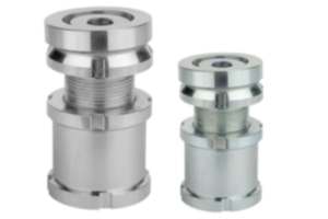 Elementi di regolazione in altezza in acciaio o acciaio inox con rondella di compensazione sferica e controdado Elementi di regolazione in altezza in acciaio o acciaio inox con rondella di compensazione sferica e controdado