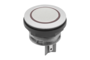 Pulsante con retroilluminazione ad anello, versione da incasso Ø 22,3 mm connettore faston, design compatto Pulsante con retroilluminazione ad anello, versione da incasso Ø 22,3 mm connettore faston, design compatto
