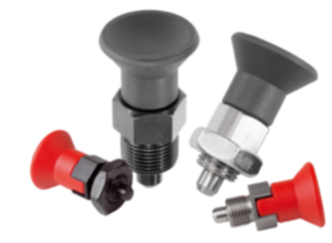 Spine di posizione in acciaio o acciaio inox, versione corta, con impugnatura a fungo in plastica Spine di posizione in acciaio o acciaio inox, versione corta, con impugnatura a fungo in plastica
