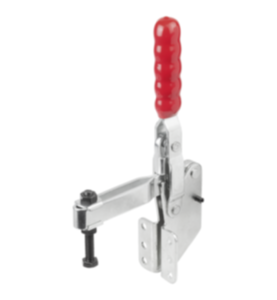 Toggle clamps vertical with angled foot and adjustable clamping spindle