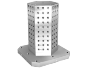 Clamping towers, grey cast iron, 6-sided, with grid holes
