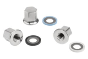 Dadi ciechi acciaio inox con collare e rondelle di guarnizione per set Hygienic USIT® Dadi ciechi acciaio inox con collare e rondelle di guarnizione per set Hygienic USIT®