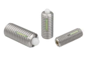Pressori a molla con esagono incassato e puntale in POM, acciaio inox, con frenafiletto, inch