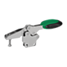 Ginocchiera di serraggio rapido orizzontale con chiusura di sicurezzacon piede perpendicolare e mandrino pressore regolabile, acciaio inox