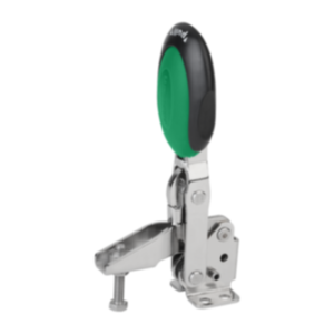 Ginocchiera di serraggio rapido verticale con chiusura di sicurezzacon piede orizzontale e mandrino pressore regolabile, acciaio inox