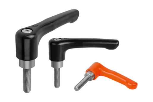 Maniglia a leva piatta con filettatura esterna, elementi in acciaio inox, inch