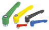 Maniglia a leva con filettatura interna e impugnatura in plastica, elementi in acciaio inox, inch