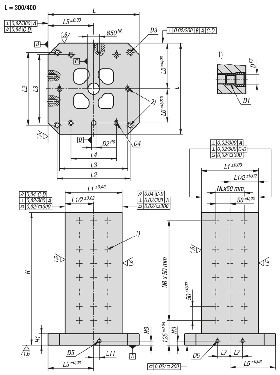 Cubi di staffaggio in ghisa grigia con fori modulari