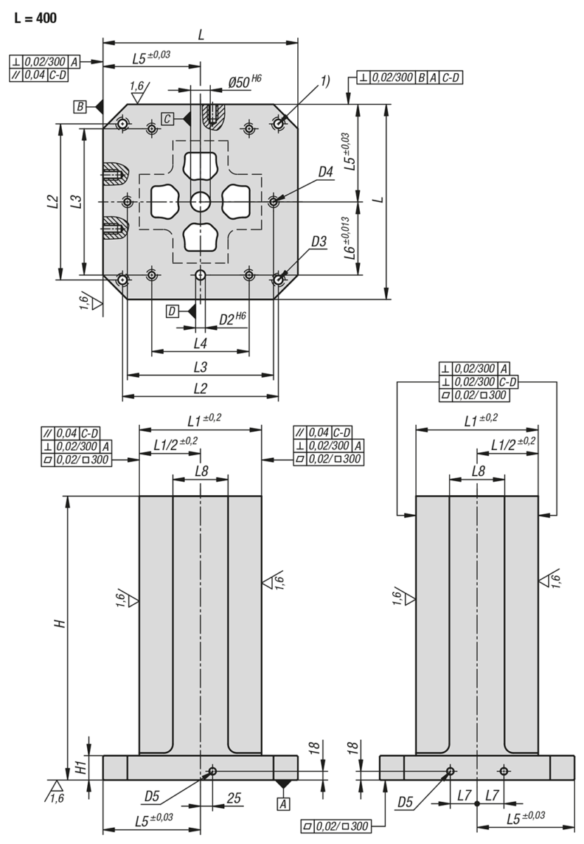 Torrette di serraggio ghisa grigia 4 lati con superfici di serraggio prelavorate