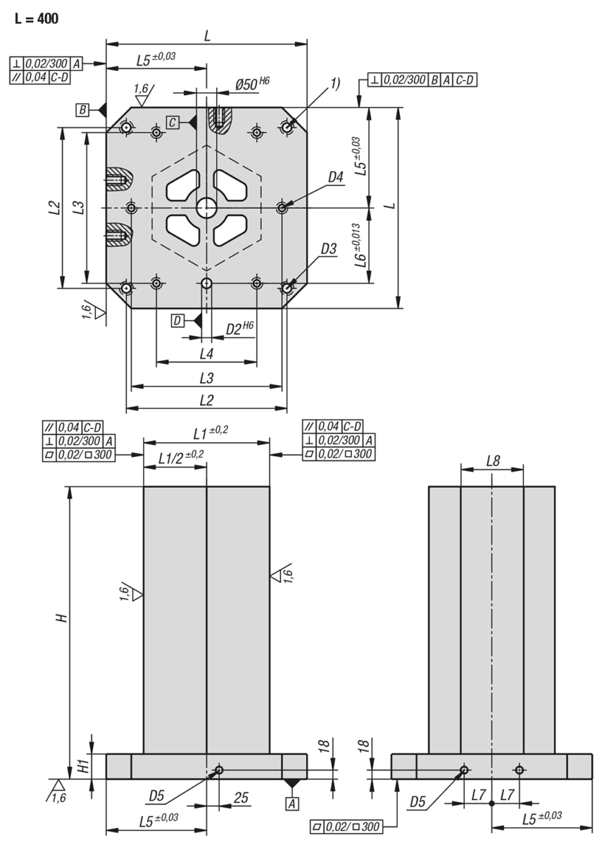 Torrette di serraggio ghisa grigia 6 lati con superfici di serraggio prelavorate