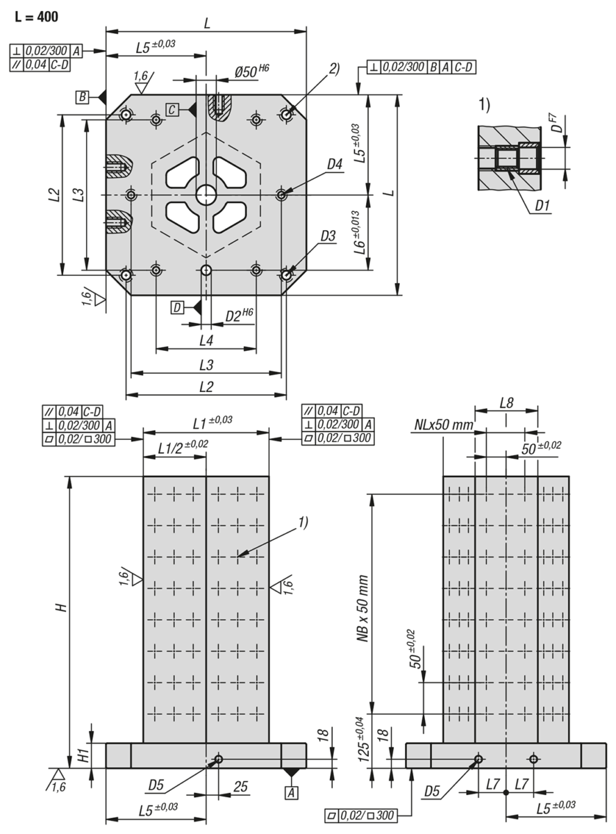 Torrette di serraggio ghisa grigia  6 lati con fori modulari
