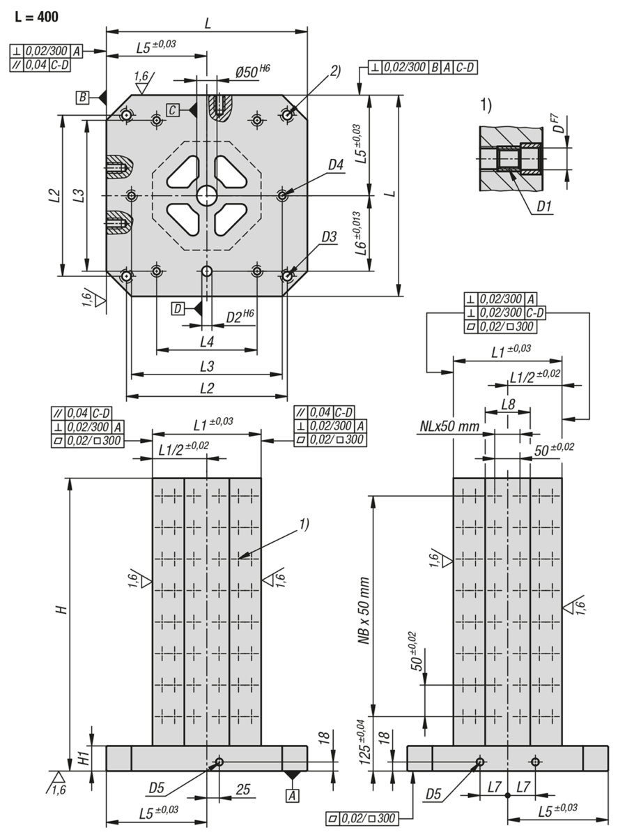 Torrette di serraggio ghisa grigia  8 lati con fori modulari