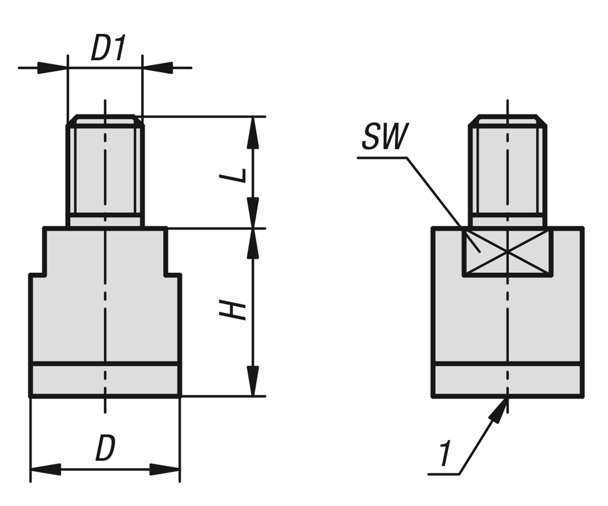 Magneti con perni filettati (magneti cilindrici) in NdFeB, superficie adesiva in gomma