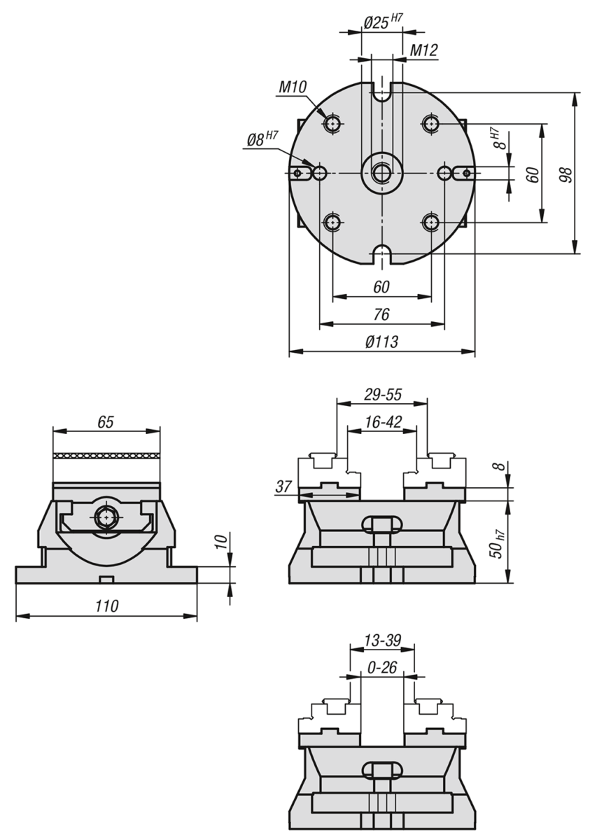 Morsa autocentrante larghezza ganascia 65 mm